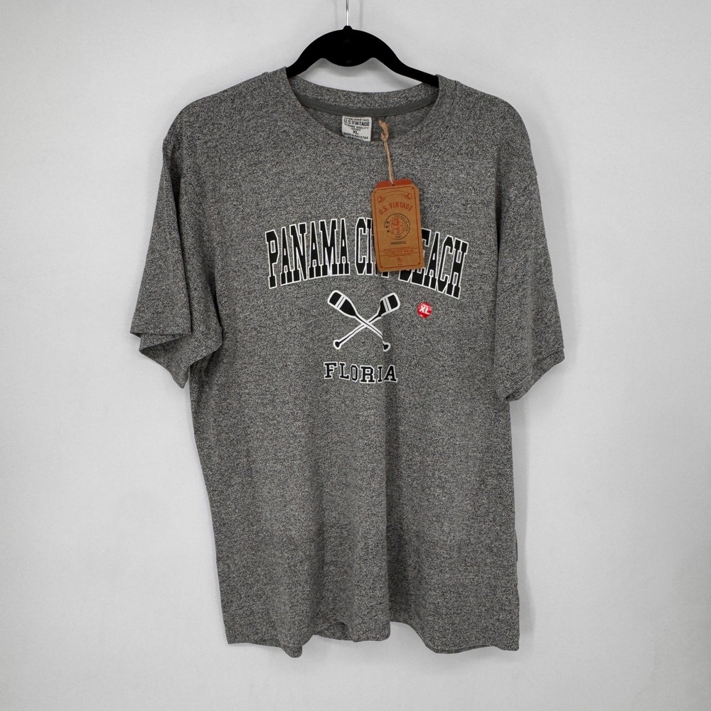 U.S. Vintage Graphic T-Shirt Mens XL Gray New Panama City Beach Florida Oars Tee